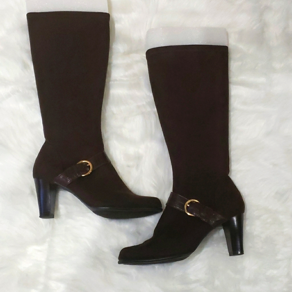 Faux Suede Zip-up Tall Boots - Wide Calf
